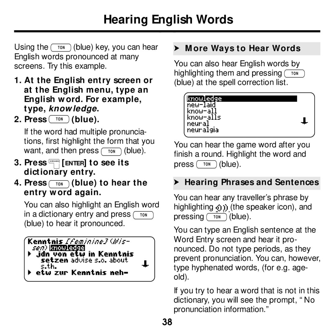 Franklin None manual Hearing English Words, More Ways to Hear Words, Hearing Phrases and Sentences 