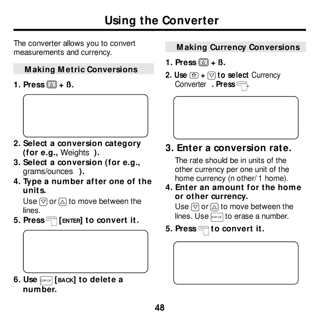 Franklin None manual Using the Converter, Select a conversion for e.g., grams/ounces, Type a number after one of the units 