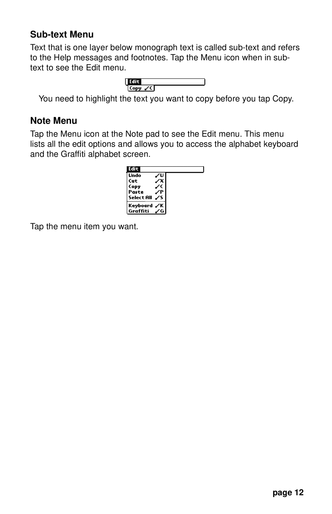 Franklin PDR 2000 user manual Sub-text Menu 