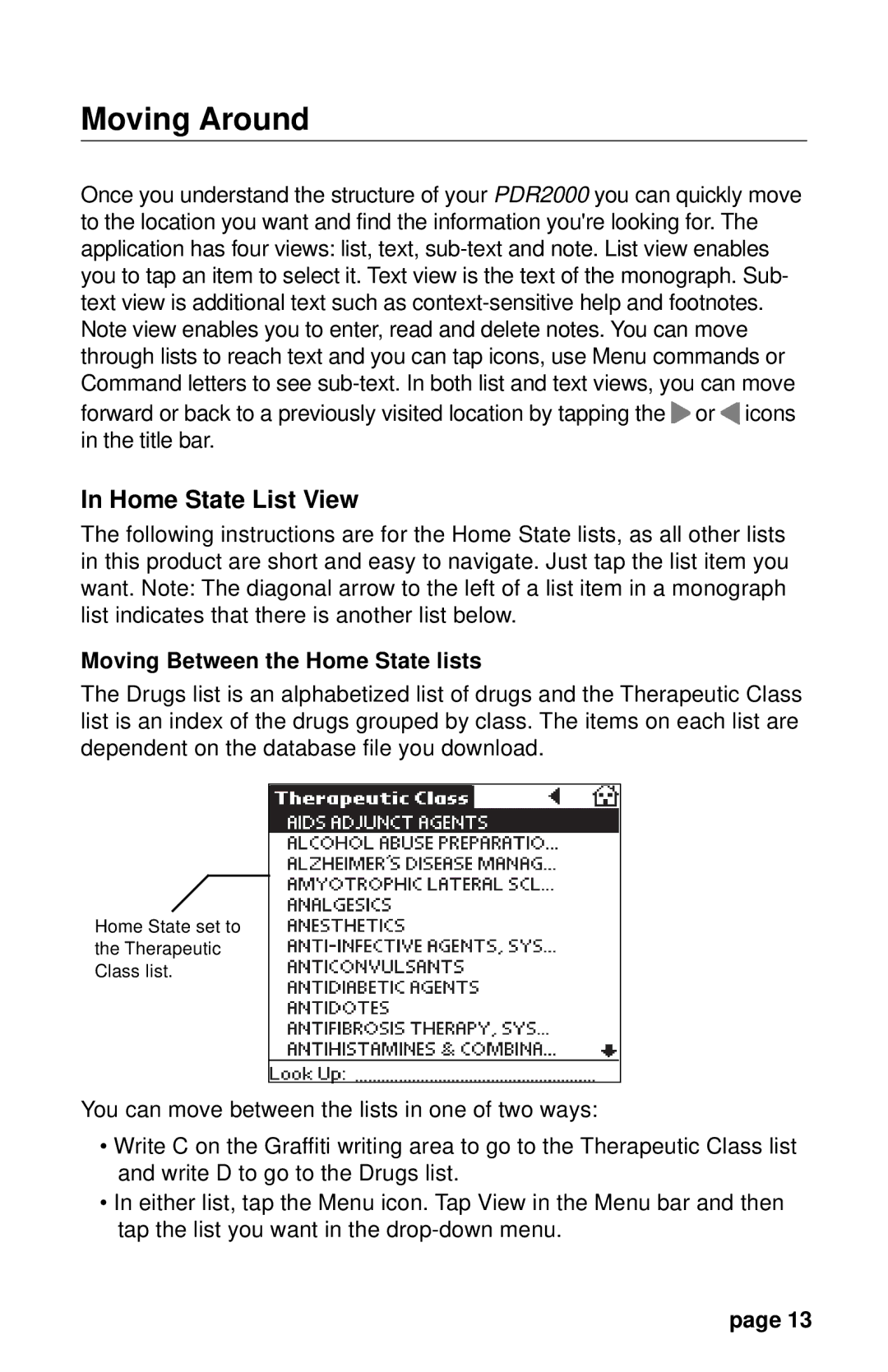 Franklin PDR 2000 user manual Home State List View, Moving Between the Home State lists 