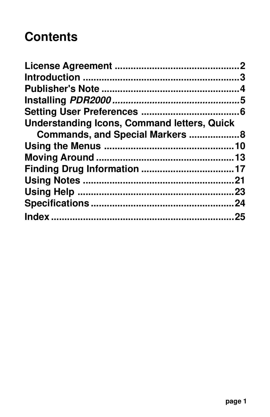 Franklin PDR 2000 user manual Contents 