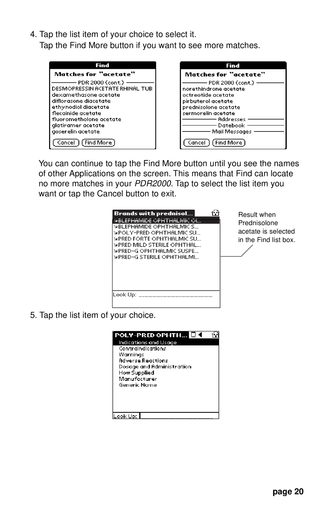 Franklin PDR 2000 user manual Tap the list item of your choice 