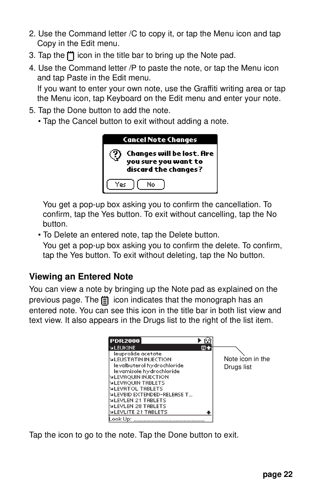 Franklin PDR 2000 user manual Viewing an Entered Note 