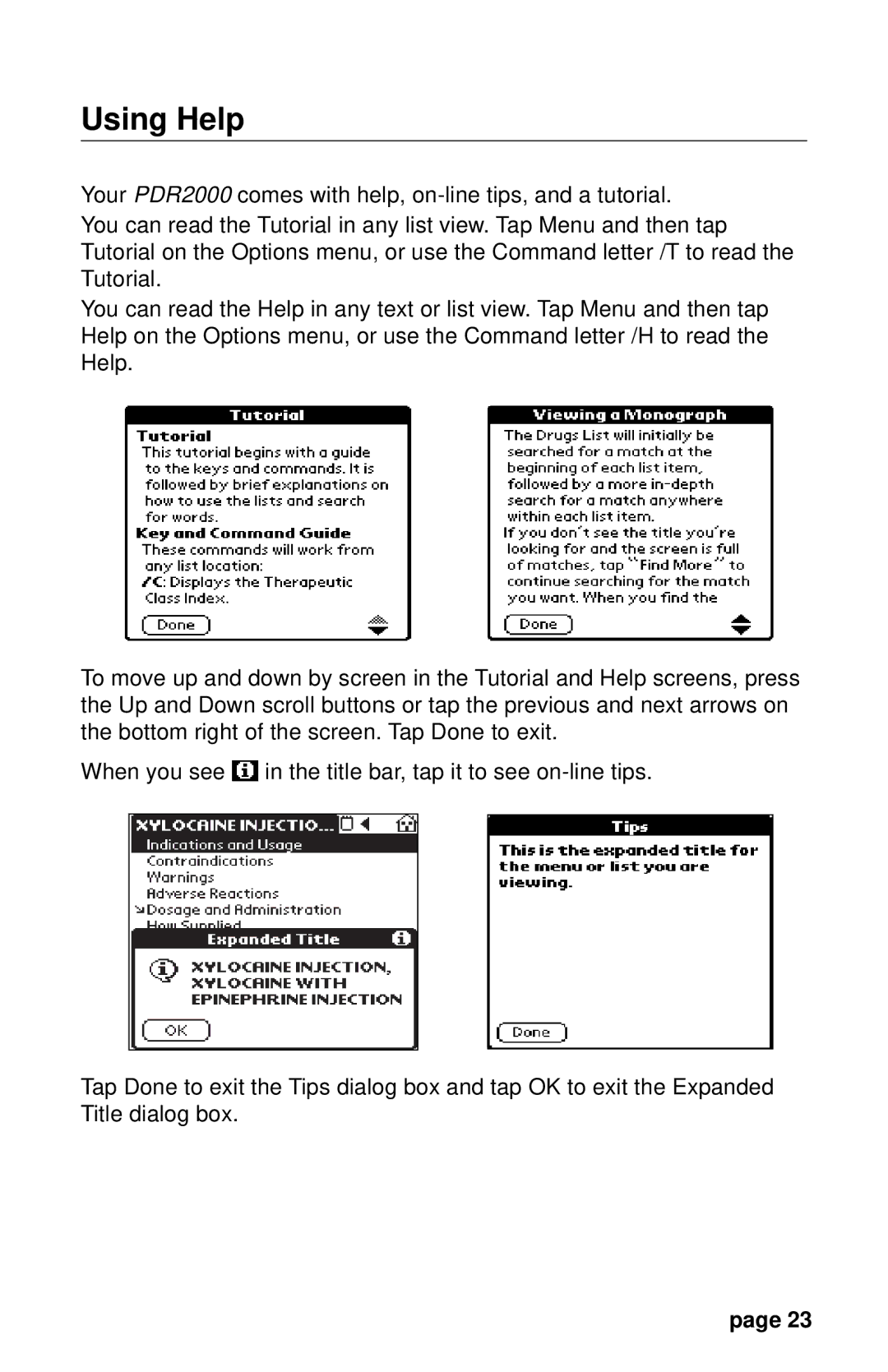 Franklin PDR 2000 user manual Using Help 