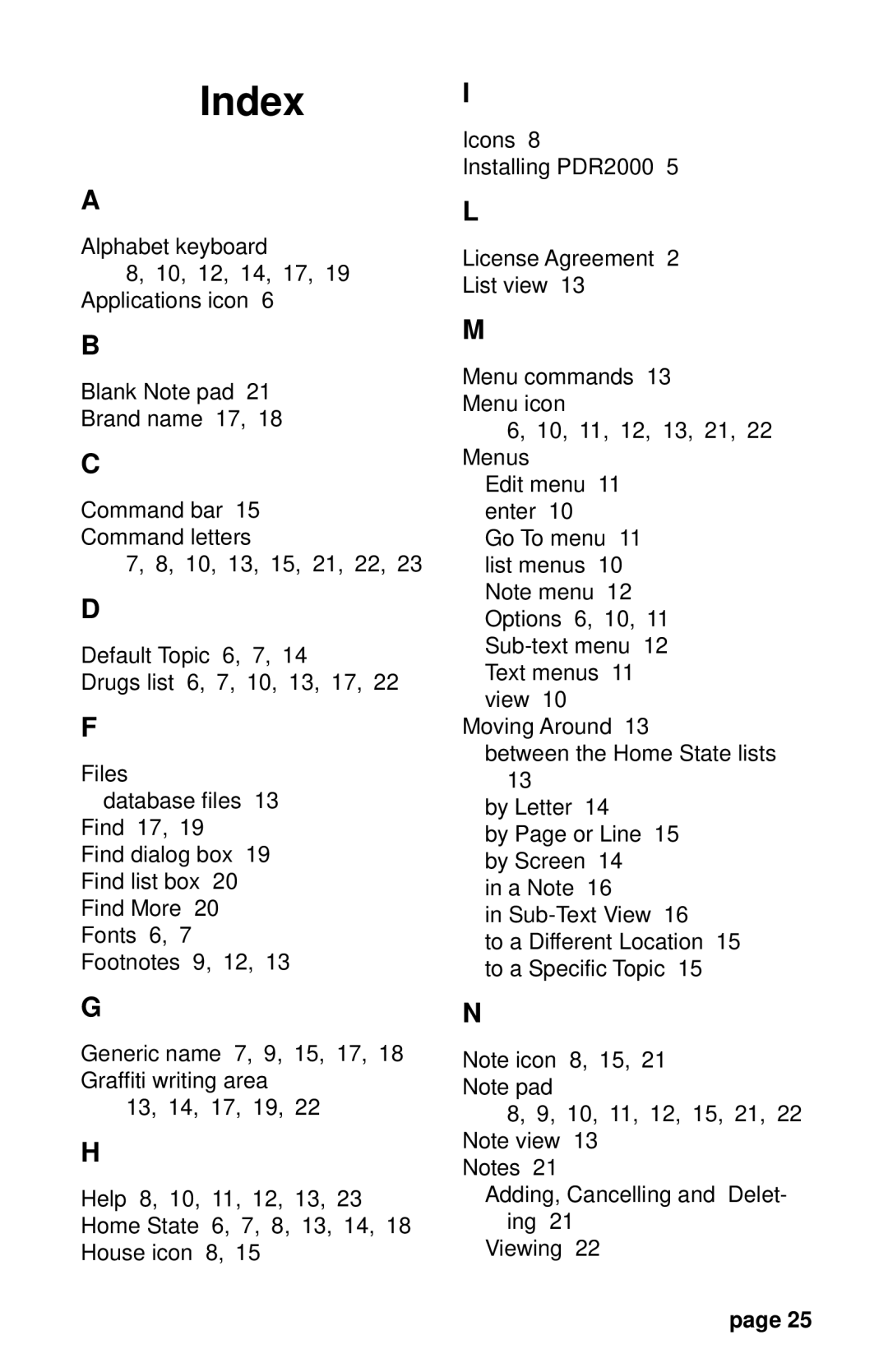 Franklin PDR 2000 user manual Index 