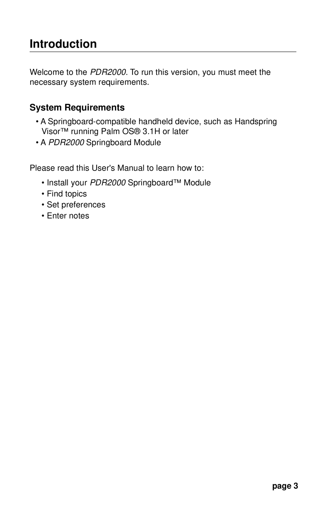 Franklin PDR 2000 user manual Introduction, System Requirements 