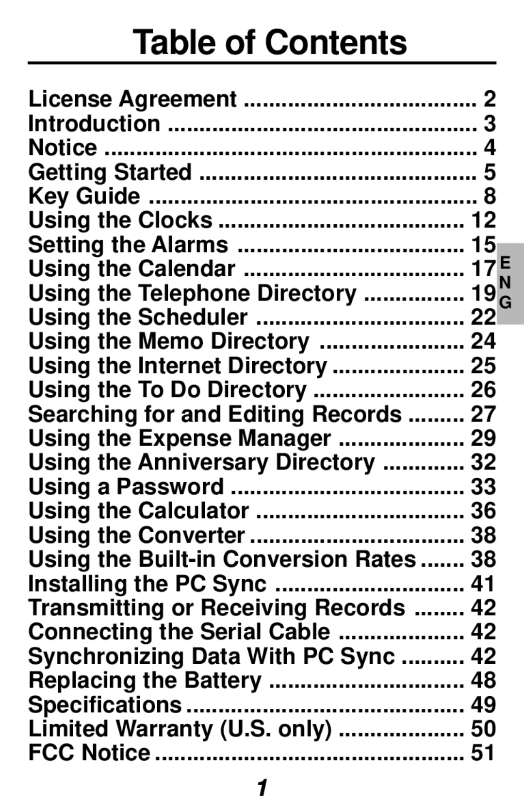 Franklin RF-1000 manual Table of Contents 