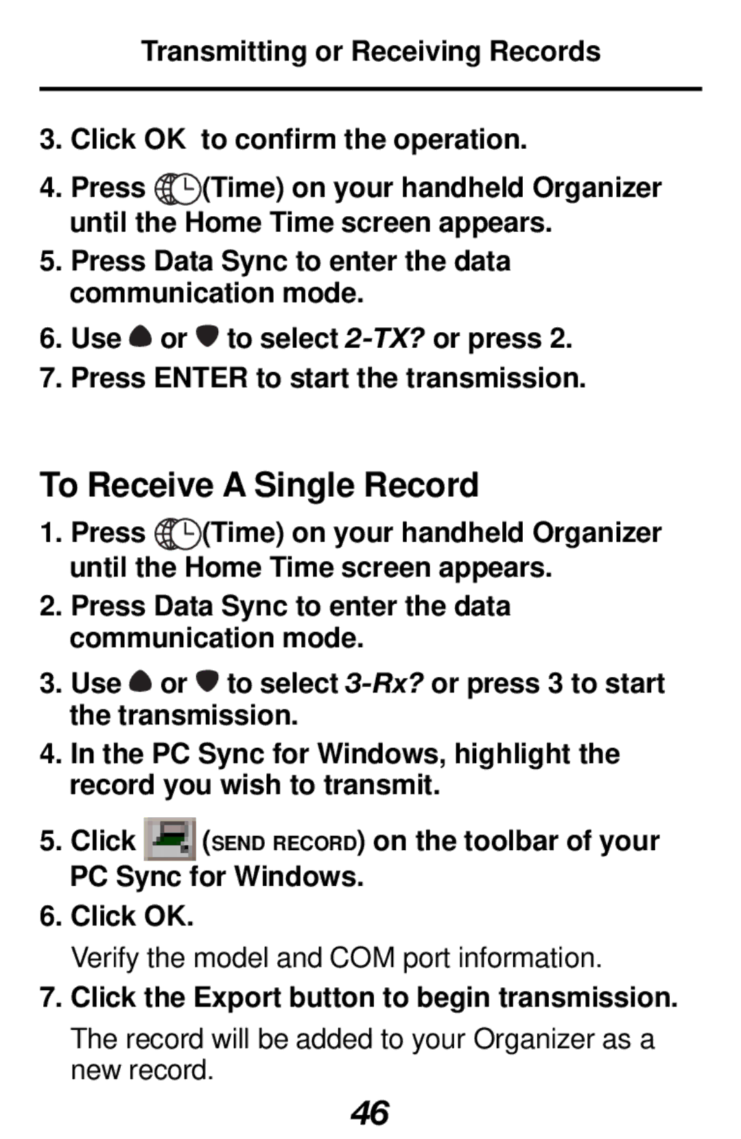 Franklin RF-1000 manual To Receive a Single Record, Click the Export button to begin transmission 