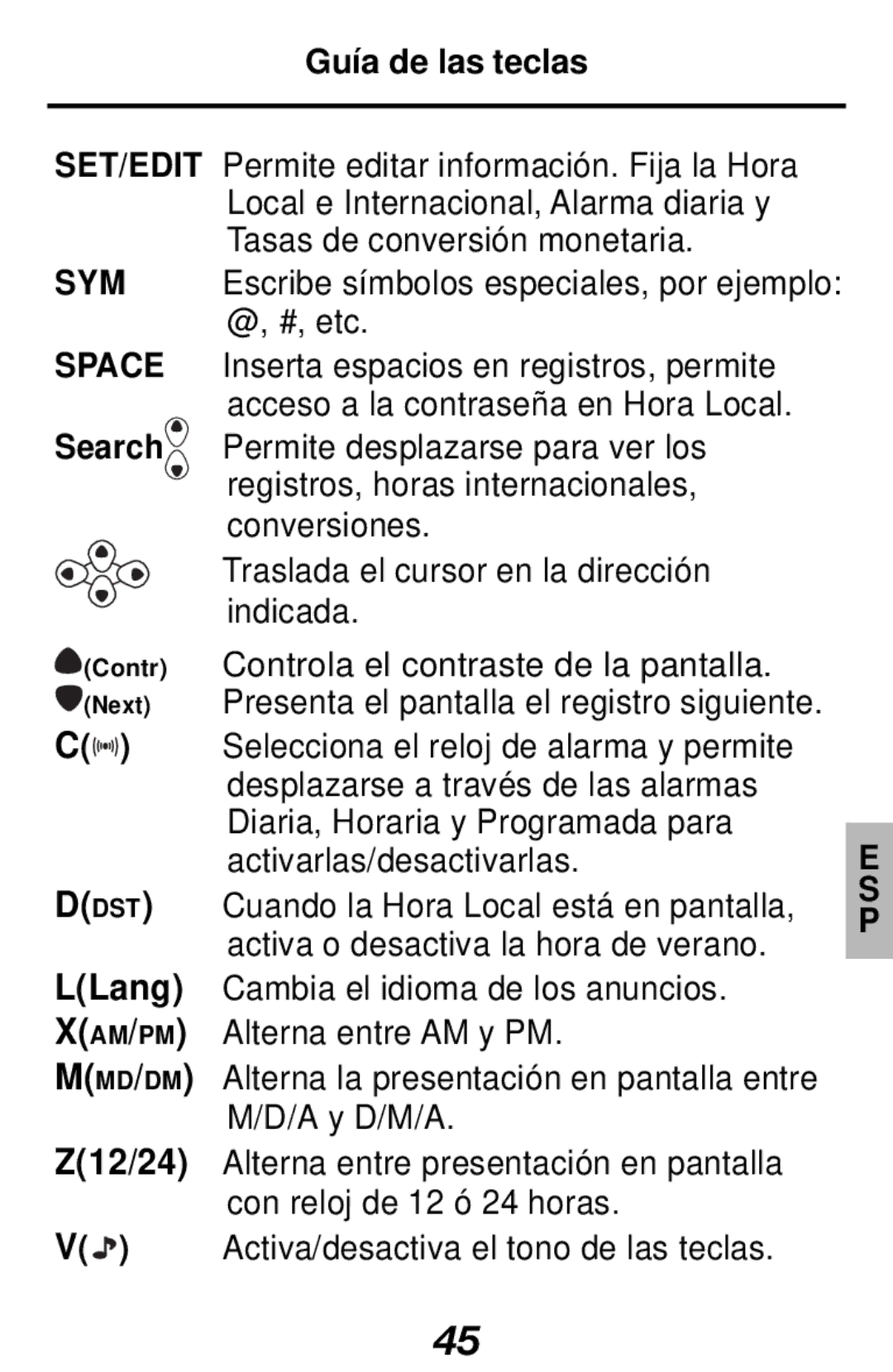 Franklin RF-128b manual Guía de las teclas 