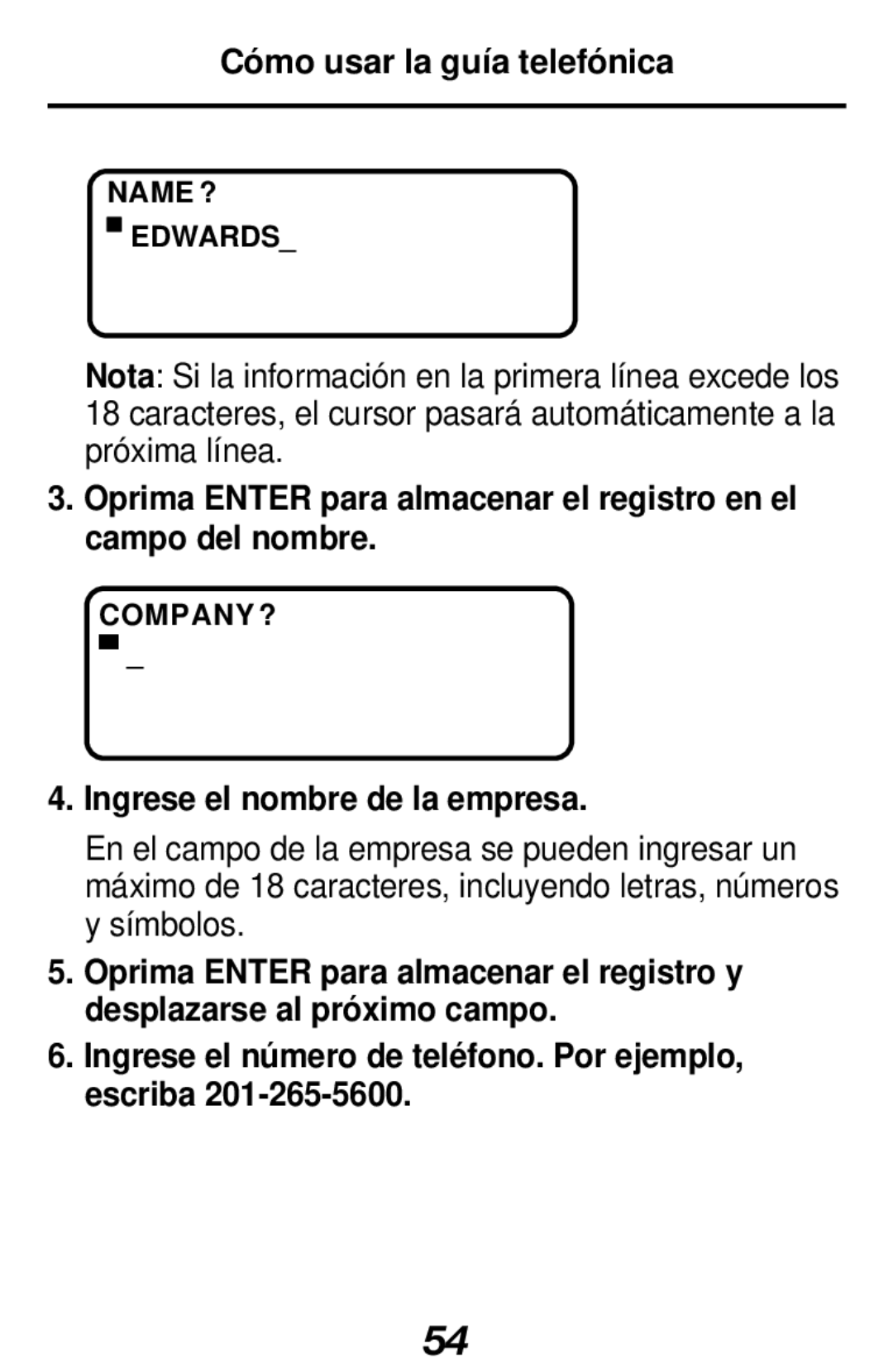 Franklin RF-128b manual Cómo usar la guía telefónica, Ingrese el nombre de la empresa 