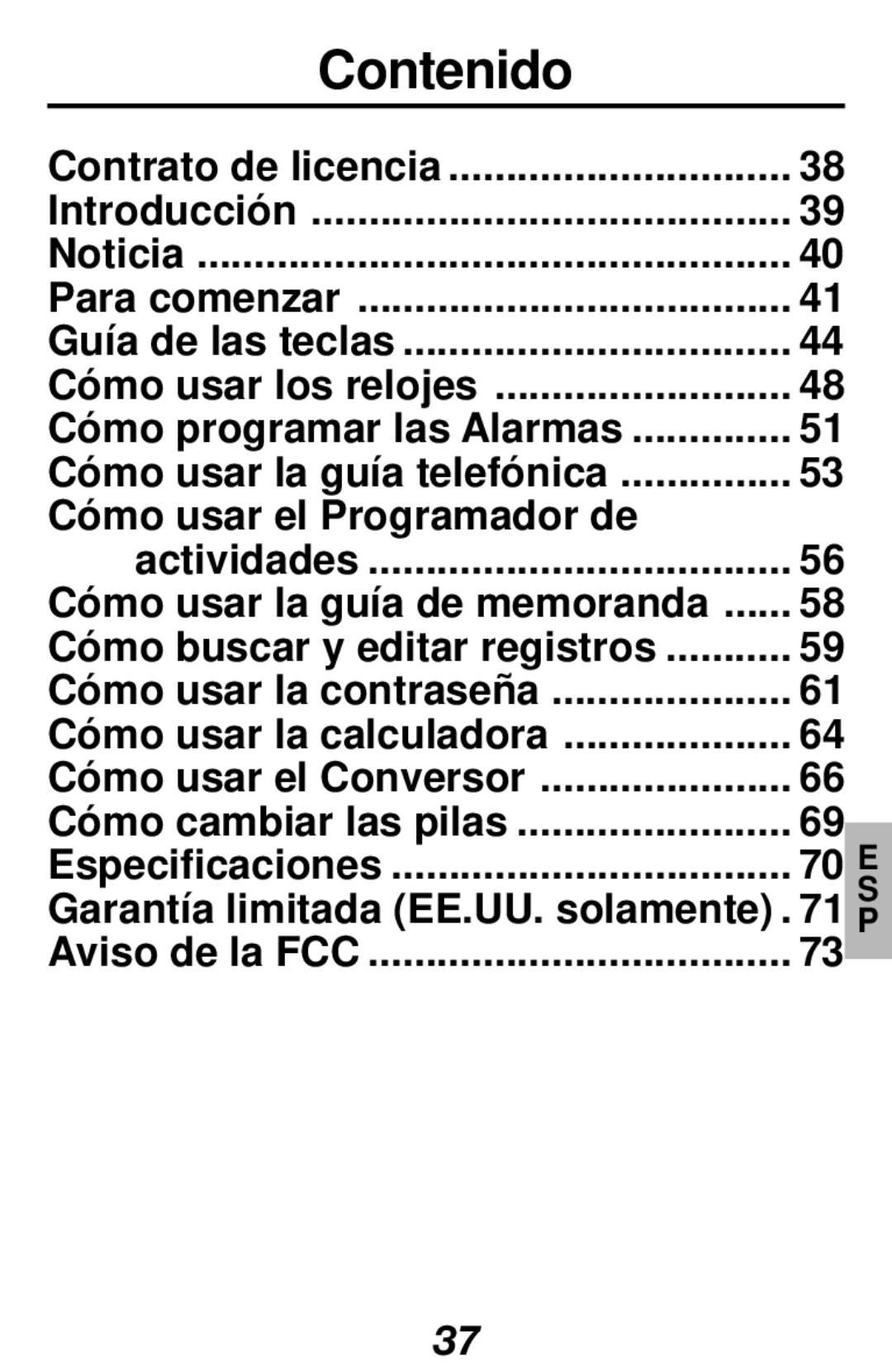 Franklin RF-128b manual Contenido, Introducción Noticia Para comenzar, Cómo usar el Programador de, 70 E, Aviso de la FCC 