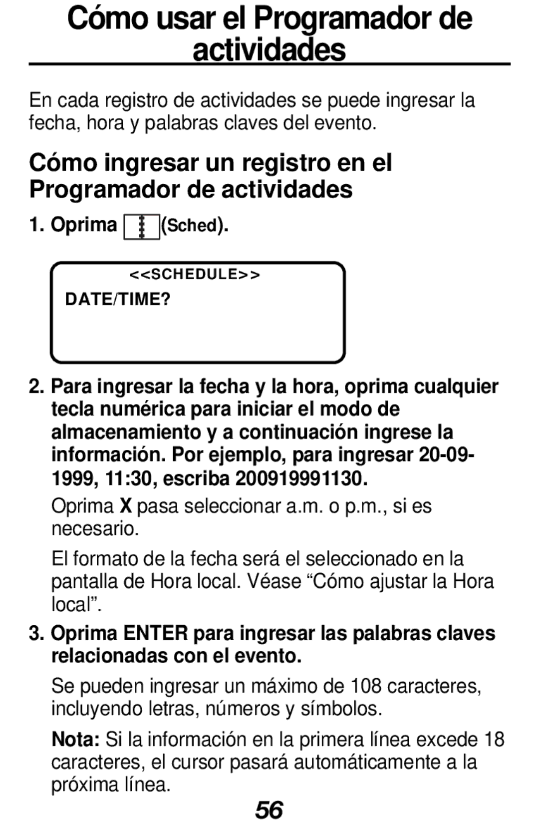 Franklin RF-128b manual Cómo usar el Programador de actividades, Oprima 