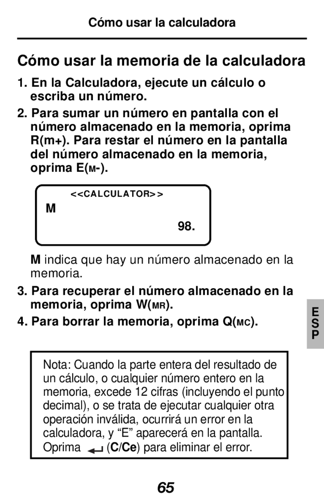 Franklin RF-128b manual Cómo usar la memoria de la calculadora, Cómo usar la calculadora 