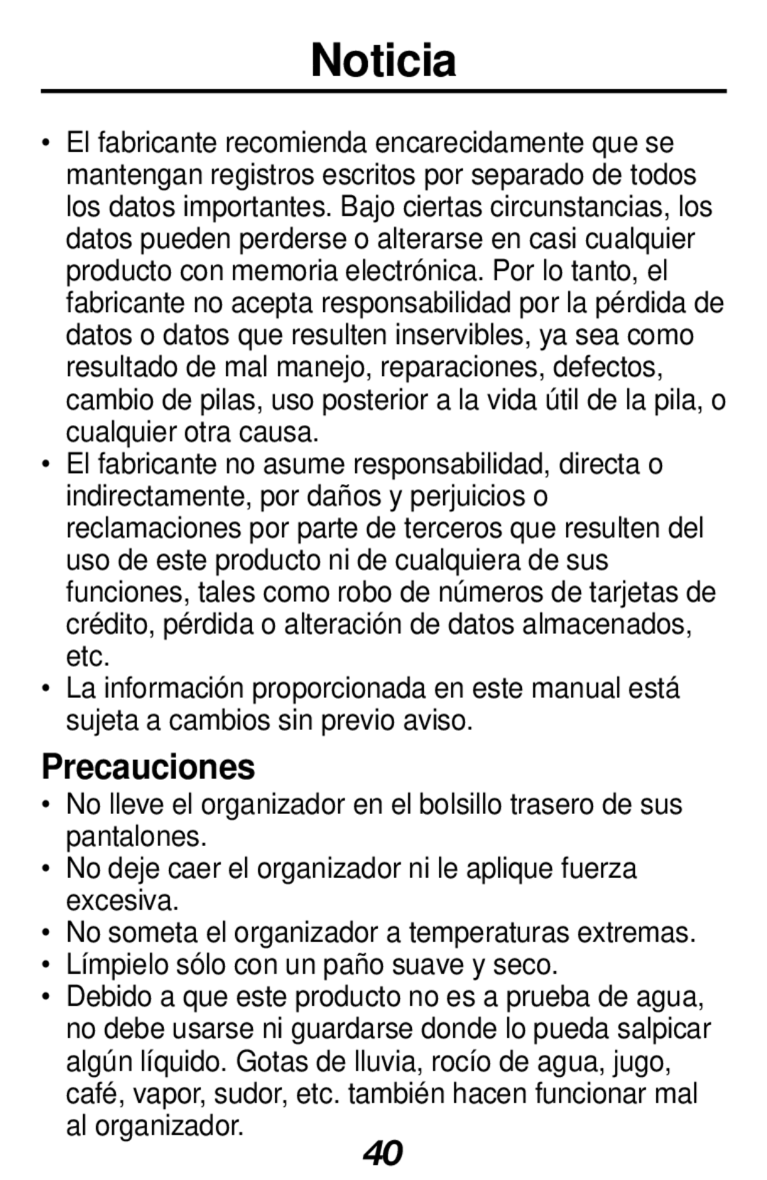 Franklin RF-128b manual Noticia, Precauciones 