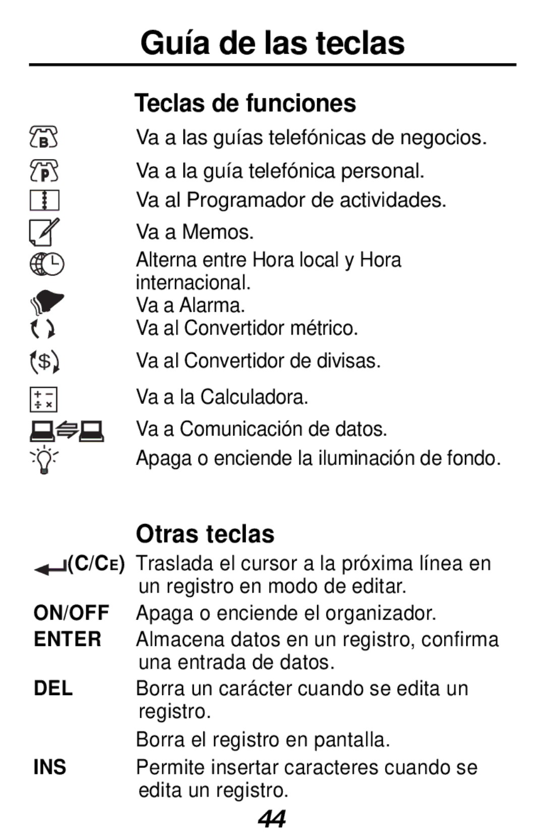 Franklin RF-128b manual Guía de las teclas, Teclas de funciones, Otras teclas 