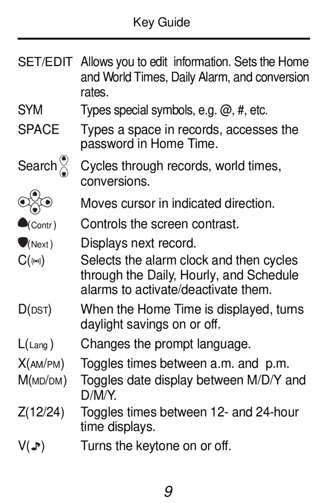 Franklin RF-192 manual Sym, Key Guide 