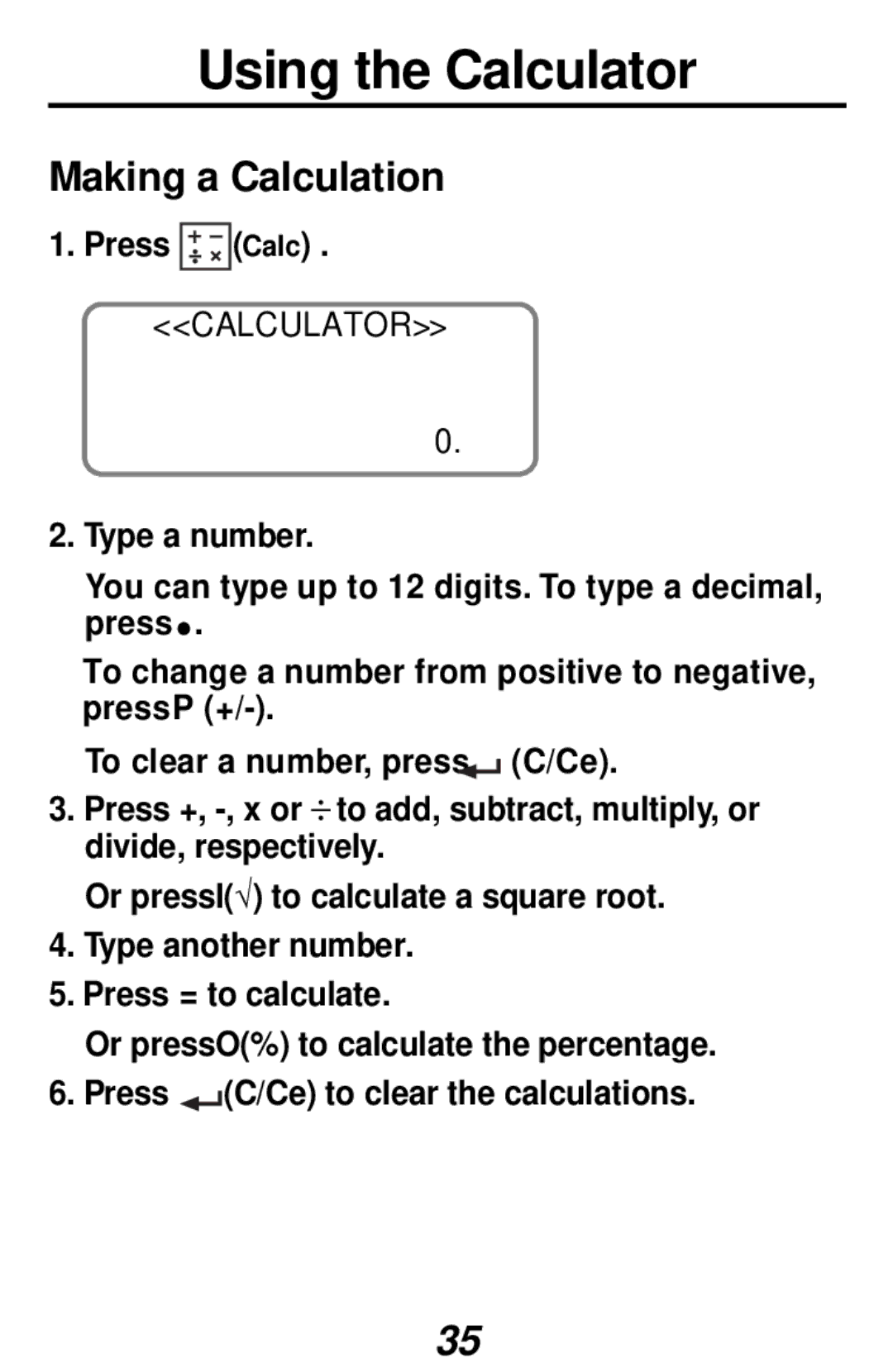 Franklin RF-192 manual Using the Calculator, Making a Calculation, Press Calc . Calculator Type a number 