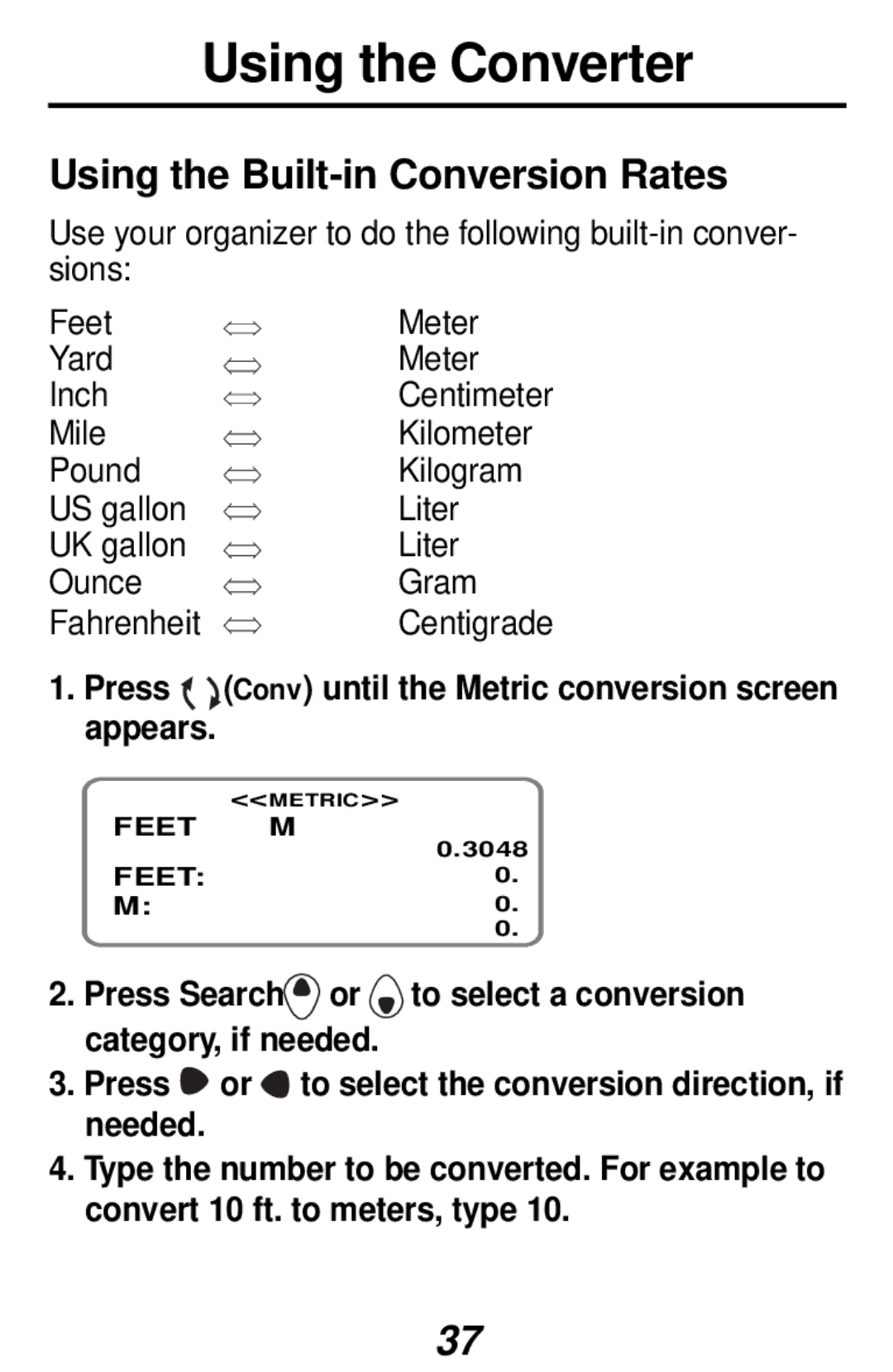 Franklin RF-192 manual Using the Converter, Using the Built-in Conversion Rates 