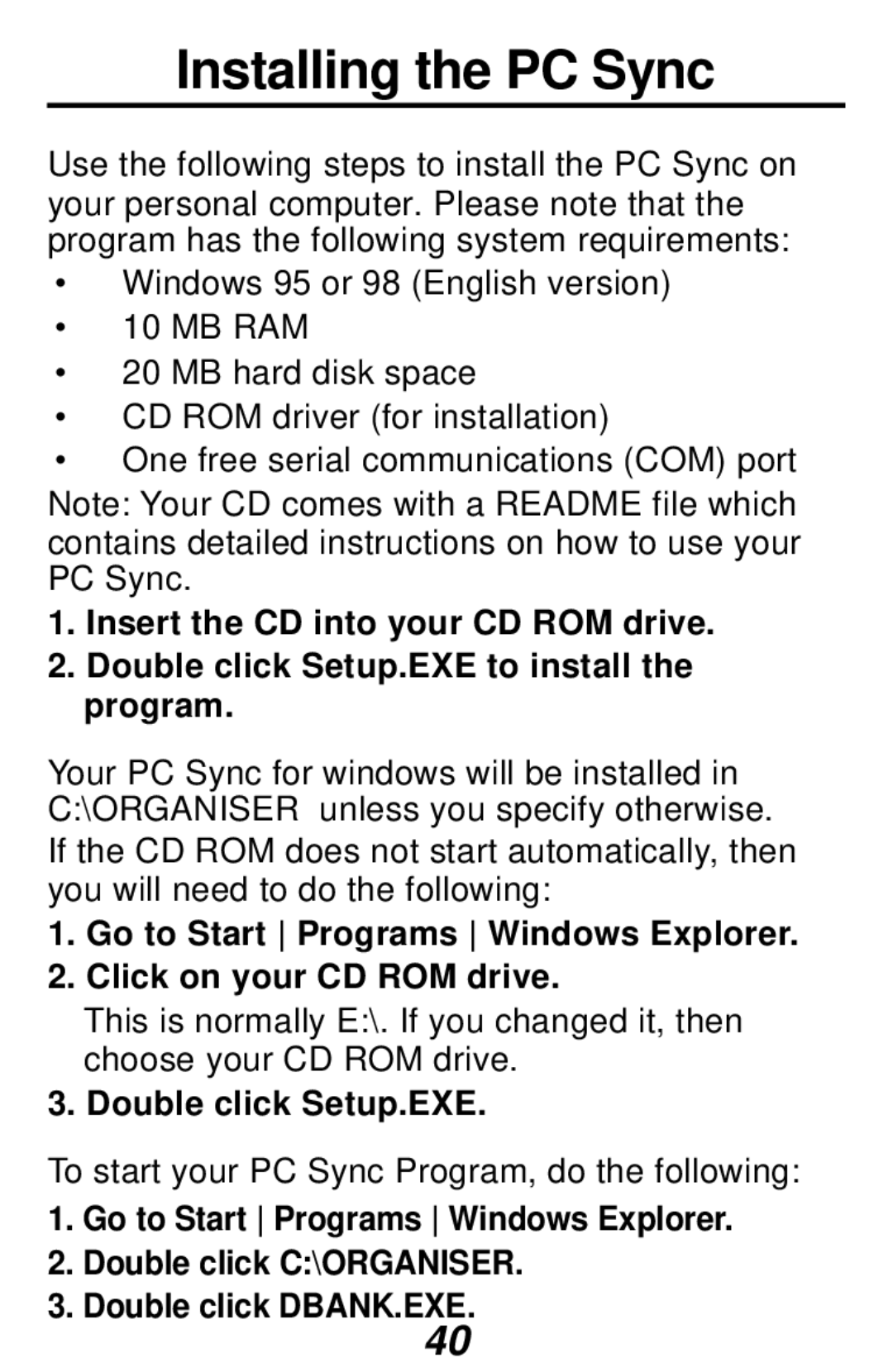 Franklin RF-192 manual Installing the PC Sync, Double click Setup.EXE 