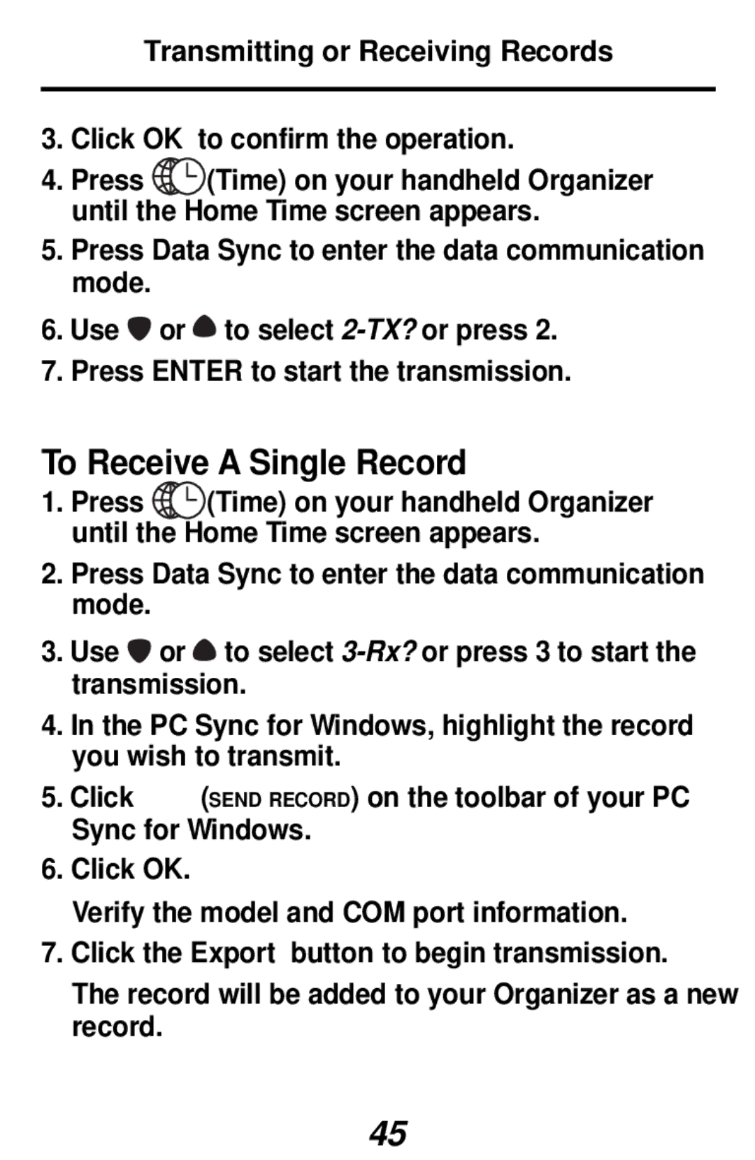 Franklin RF-192 manual To Receive a Single Record, Click the Export button to begin transmission 