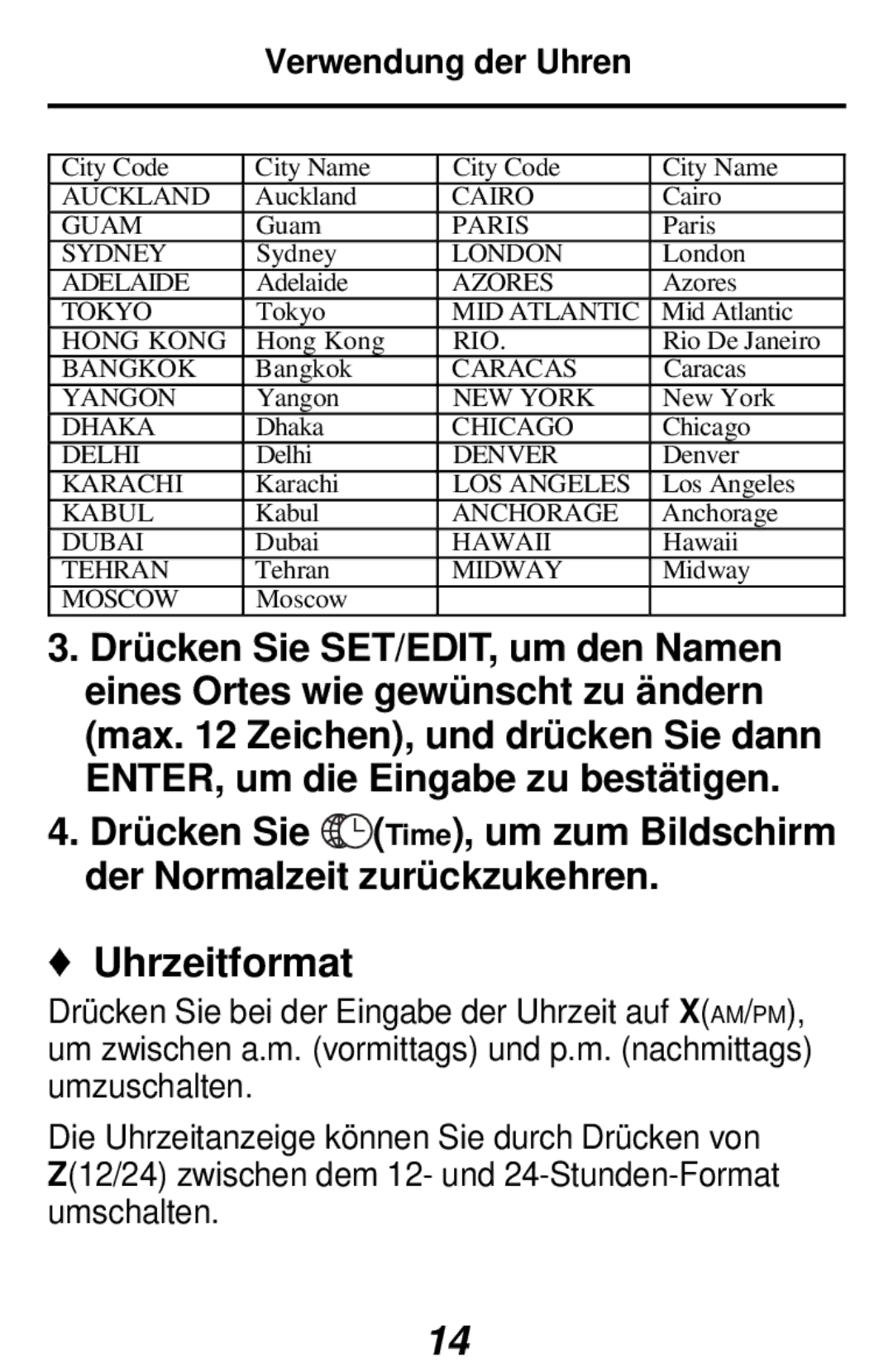 Franklin RF-384 manual Uhrzeitformat 