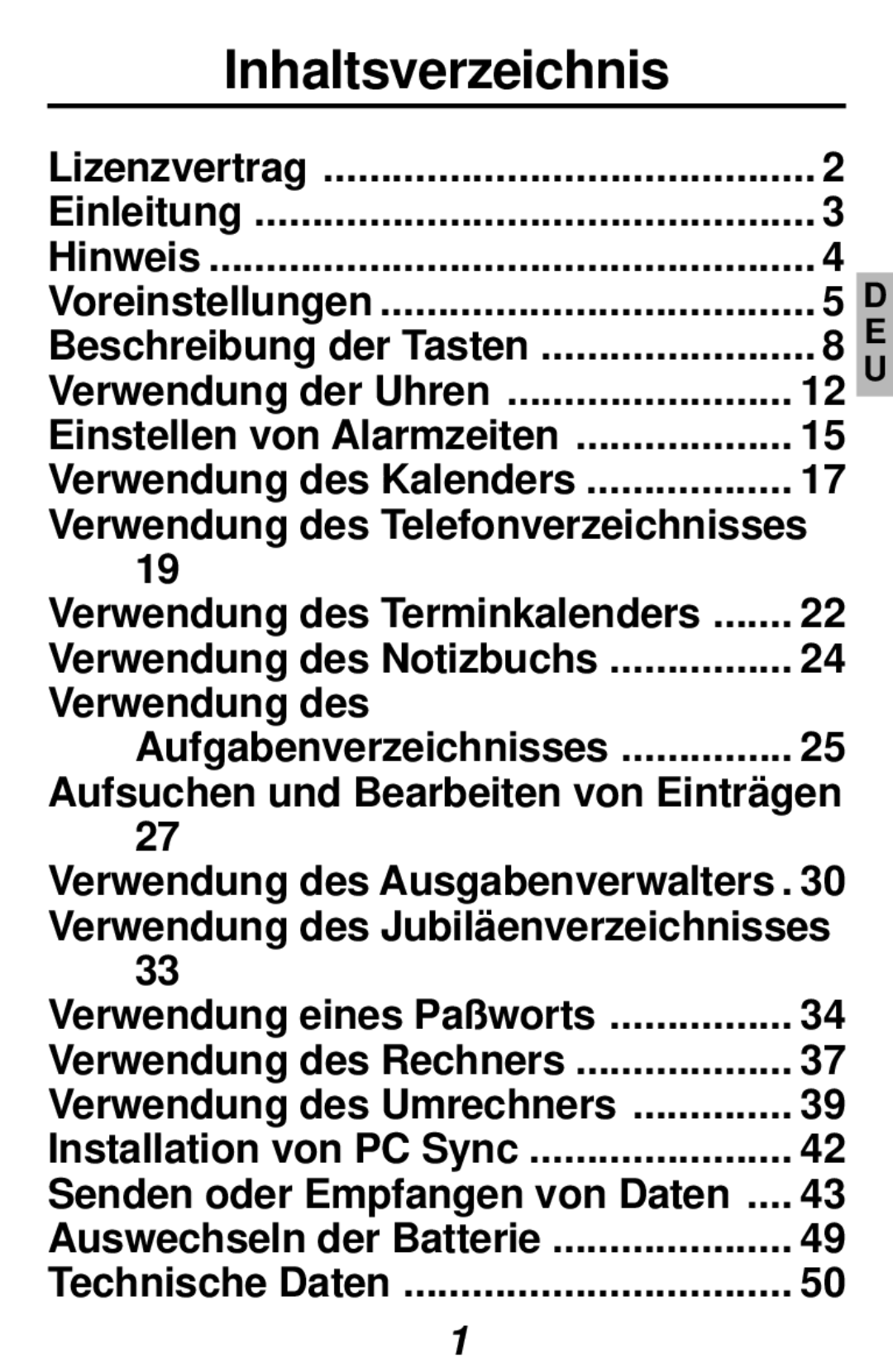 Franklin RF-384 manual Inhaltsverzeichnis 