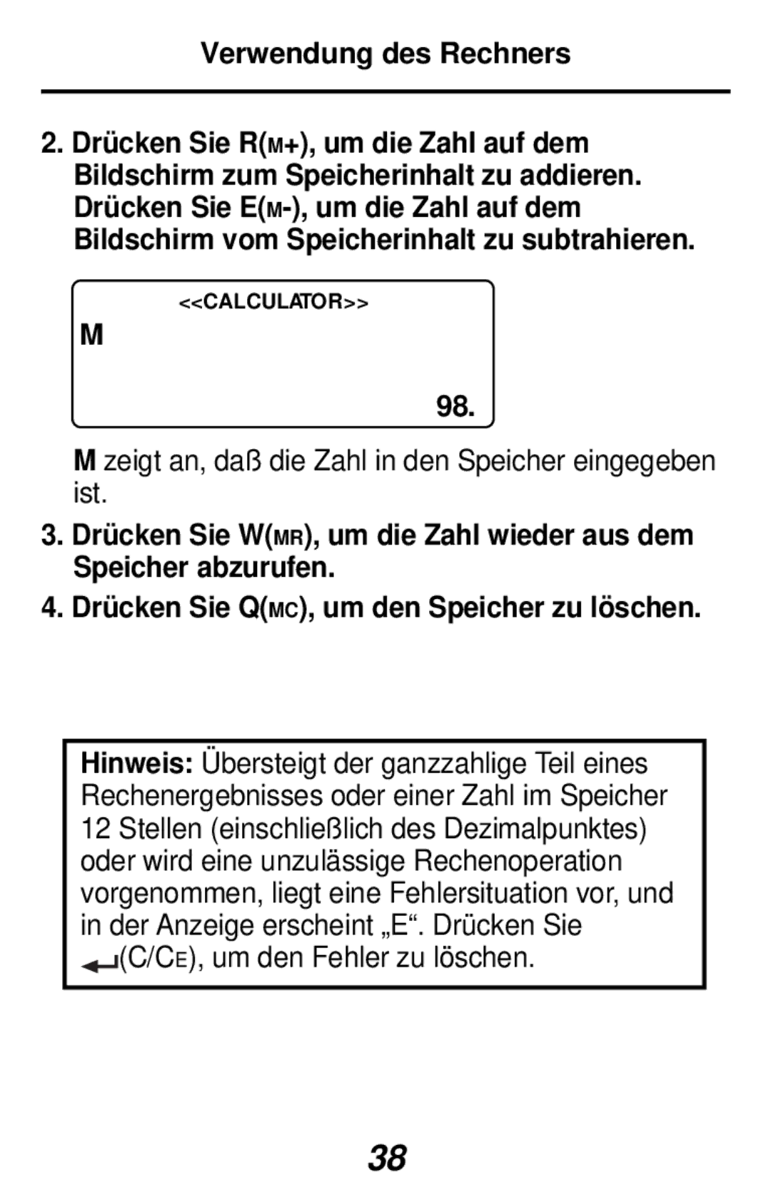 Franklin RF-384 manual Verwendung des Rechners 