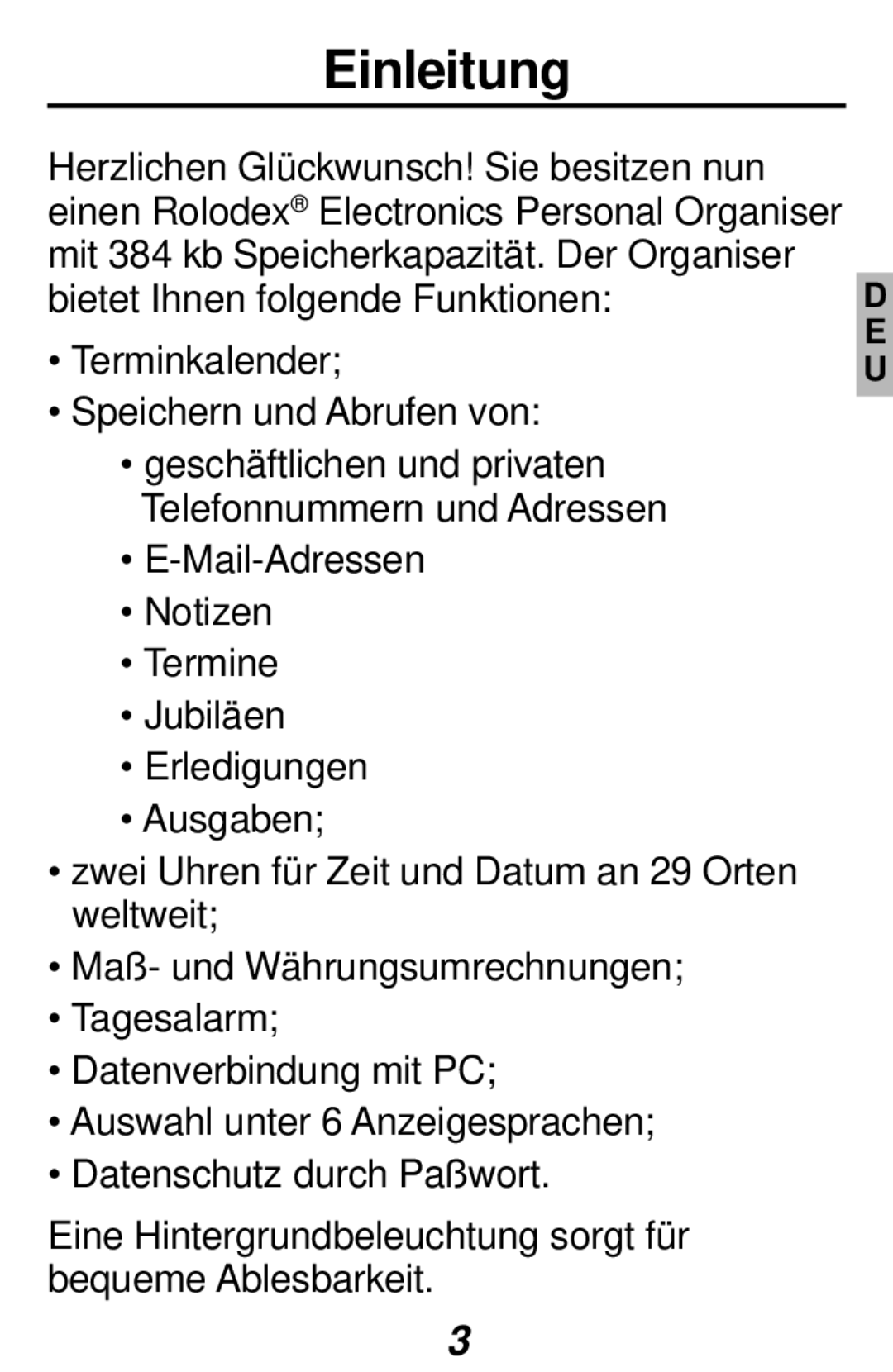 Franklin RF-384 manual Einleitung 