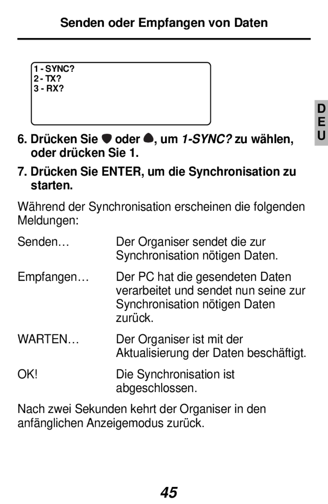 Franklin RF-384 manual Warten… 