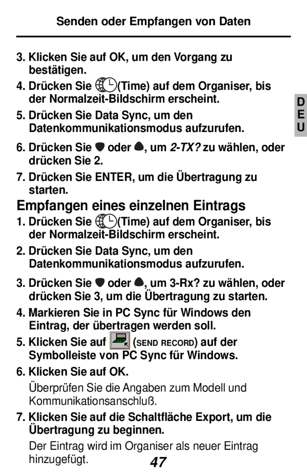 Franklin RF-384 manual Empfangen eines einzelnen Eintrags 