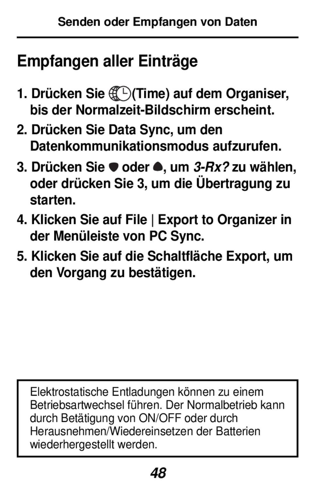 Franklin RF-384 manual Empfangen aller Einträge 