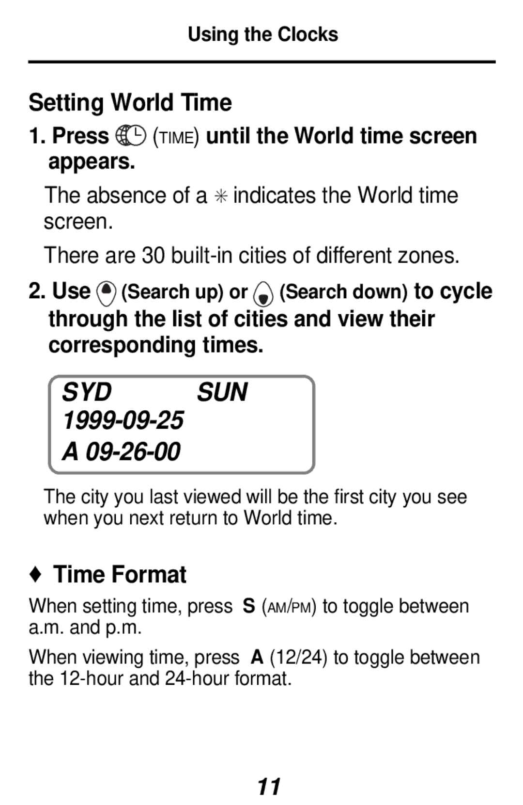 Franklin RF-48, RF-3 manual SYD SUN 09-26-00, Time Format 