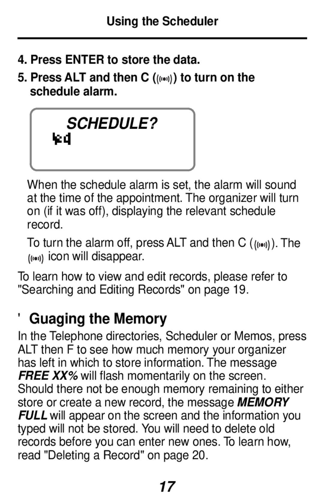 Franklin RF-48, RF-3 manual Guaging the Memory 