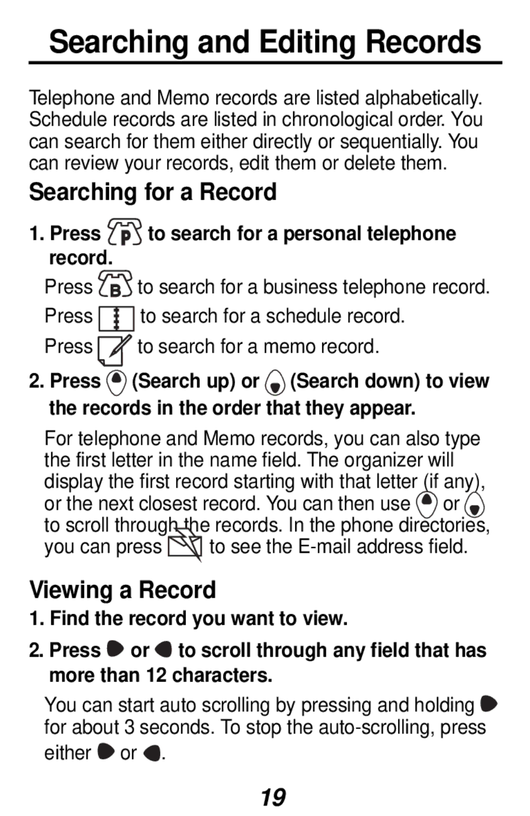 Franklin RF-48, RF-3 manual Searching and Editing Records, Searching for a Record, Viewing a Record 