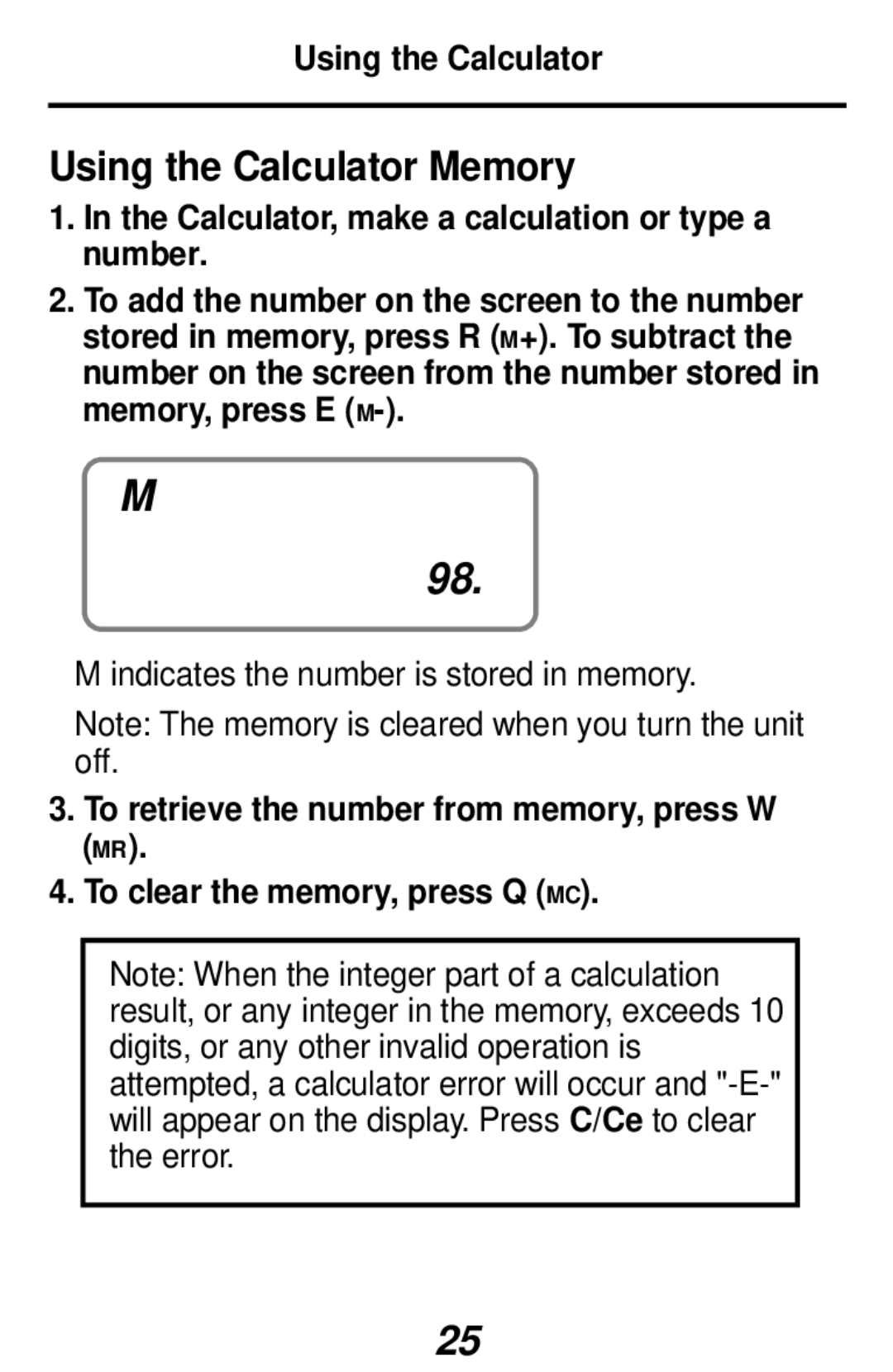 Franklin RF-48, RF-3 manual Using the Calculator Memory 