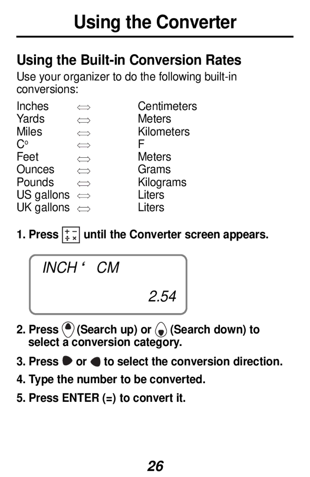 Franklin RF-3, RF-48 manual Using the Converter, Inch CM, Using the Built-in Conversion Rates 