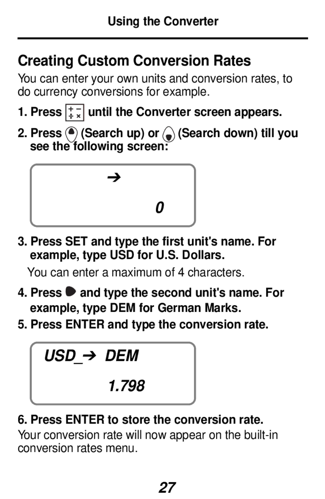 Franklin RF-48, RF-3 manual Usd Dem, 798, Creating Custom Conversion Rates, Using the Converter 