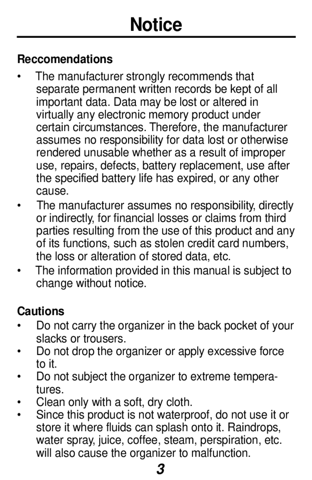 Franklin RF-48, RF-3 manual Reccomendations 