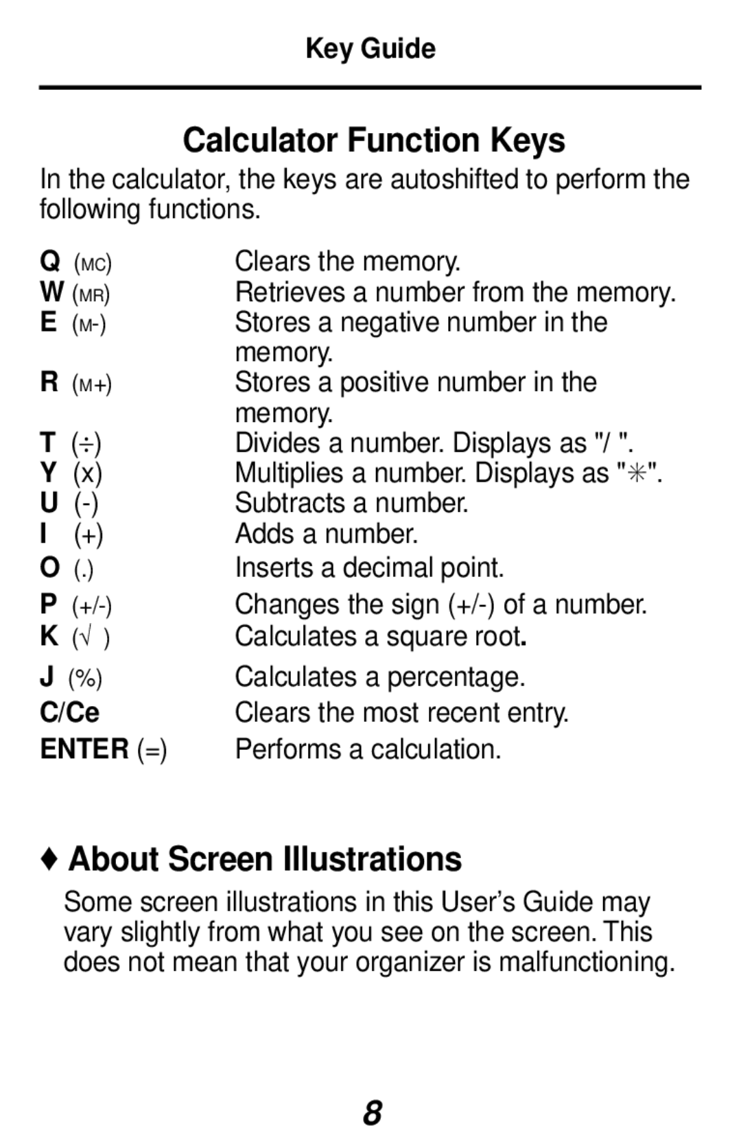 Franklin RF-3, RF-48 manual Calculator Function Keys, About Screen Illustrations 