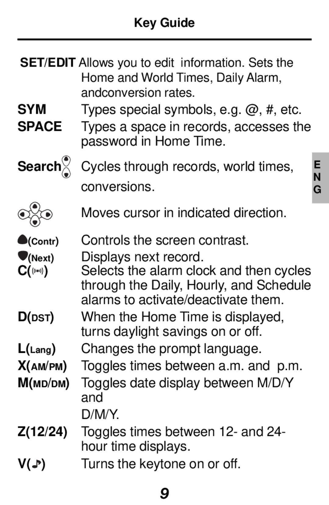 Franklin RF-512 manual Key Guide, SYM Space 