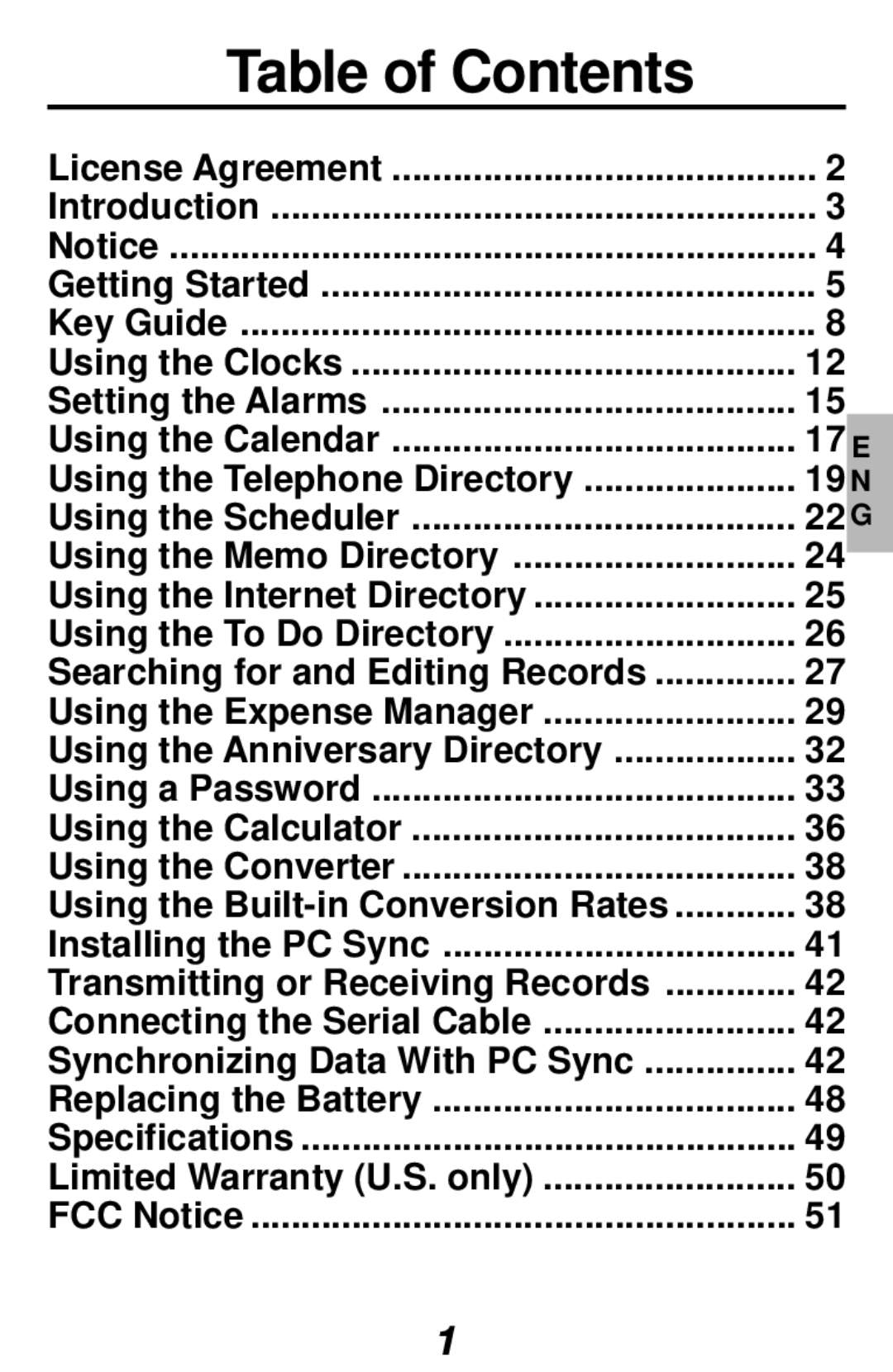 Franklin RF-512 manual Table of Contents 