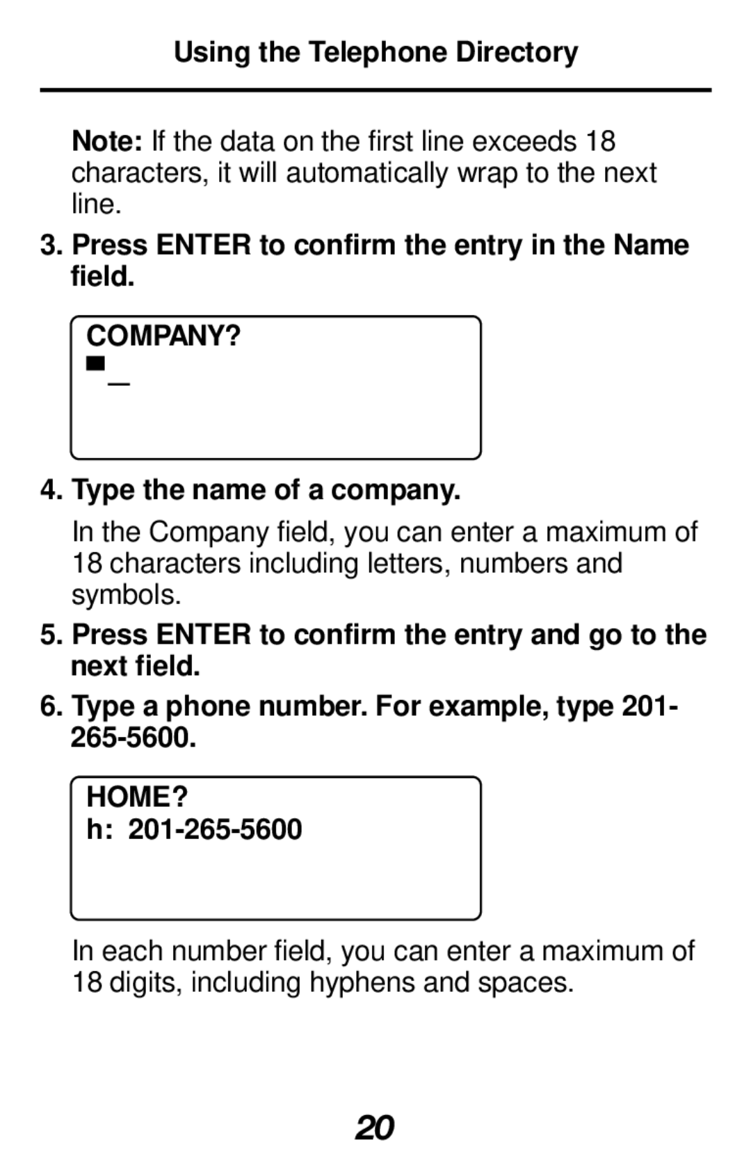 Franklin RF-512 manual Company?, Type the name of a company, Home? 