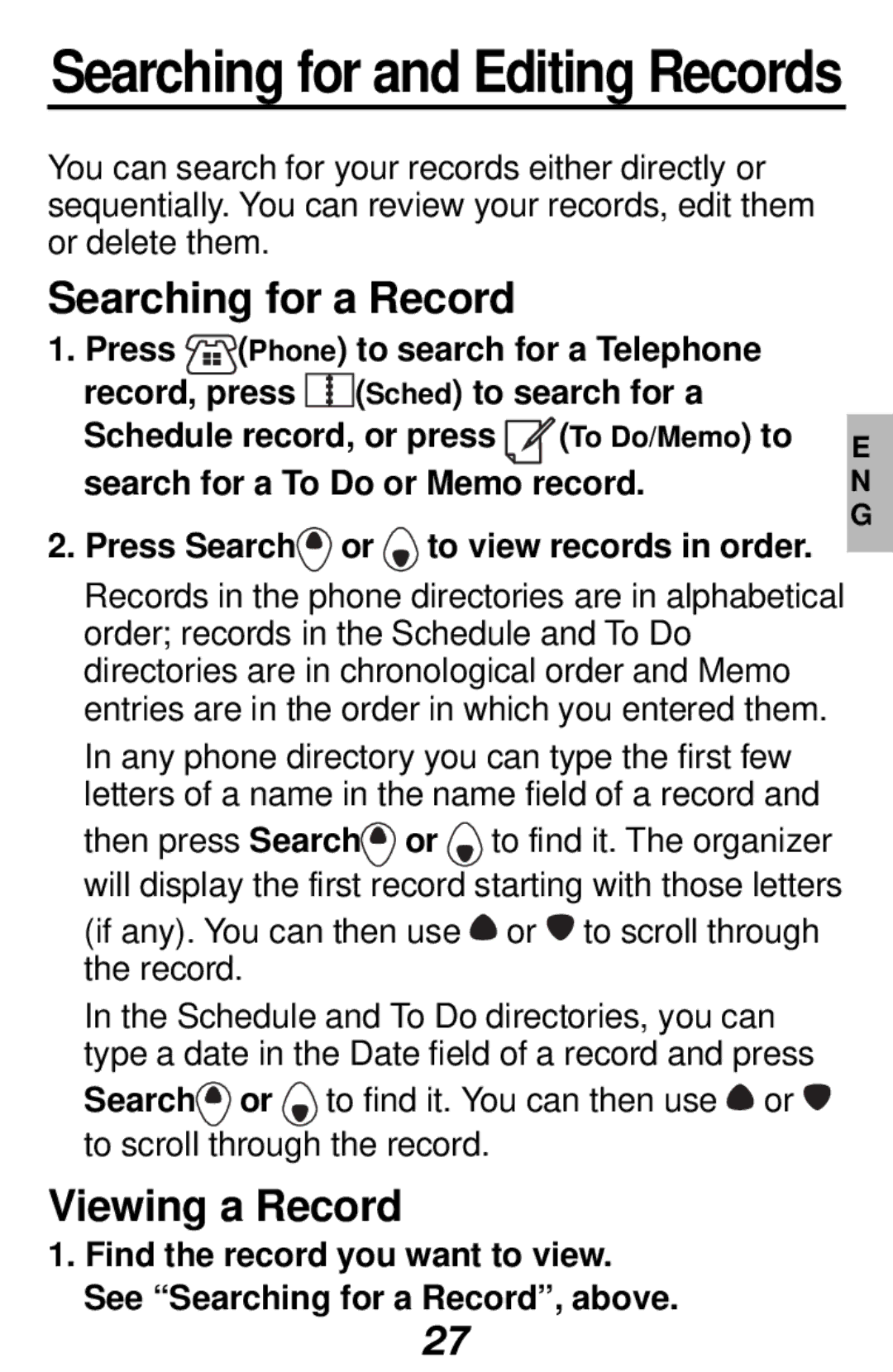 Franklin RF-512 manual Searching for a Record, Viewing a Record 