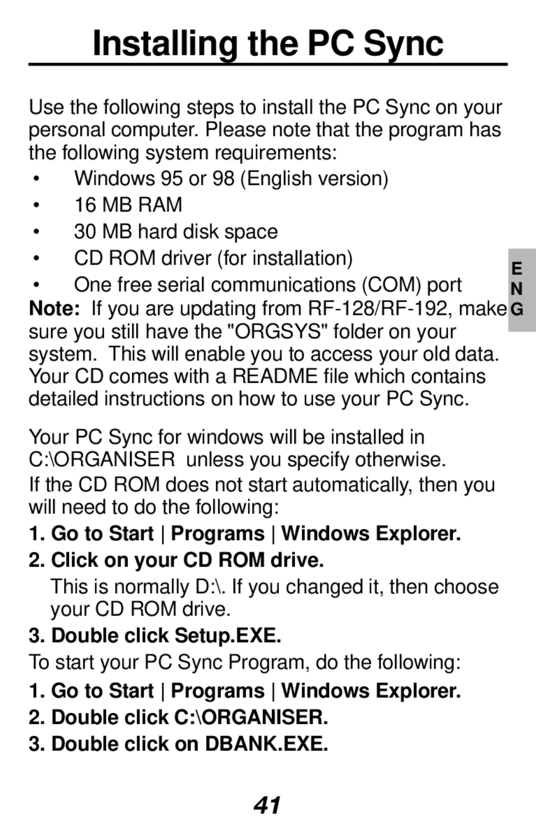 Franklin RF-512 manual Installing the PC Sync, Double click Setup.EXE 