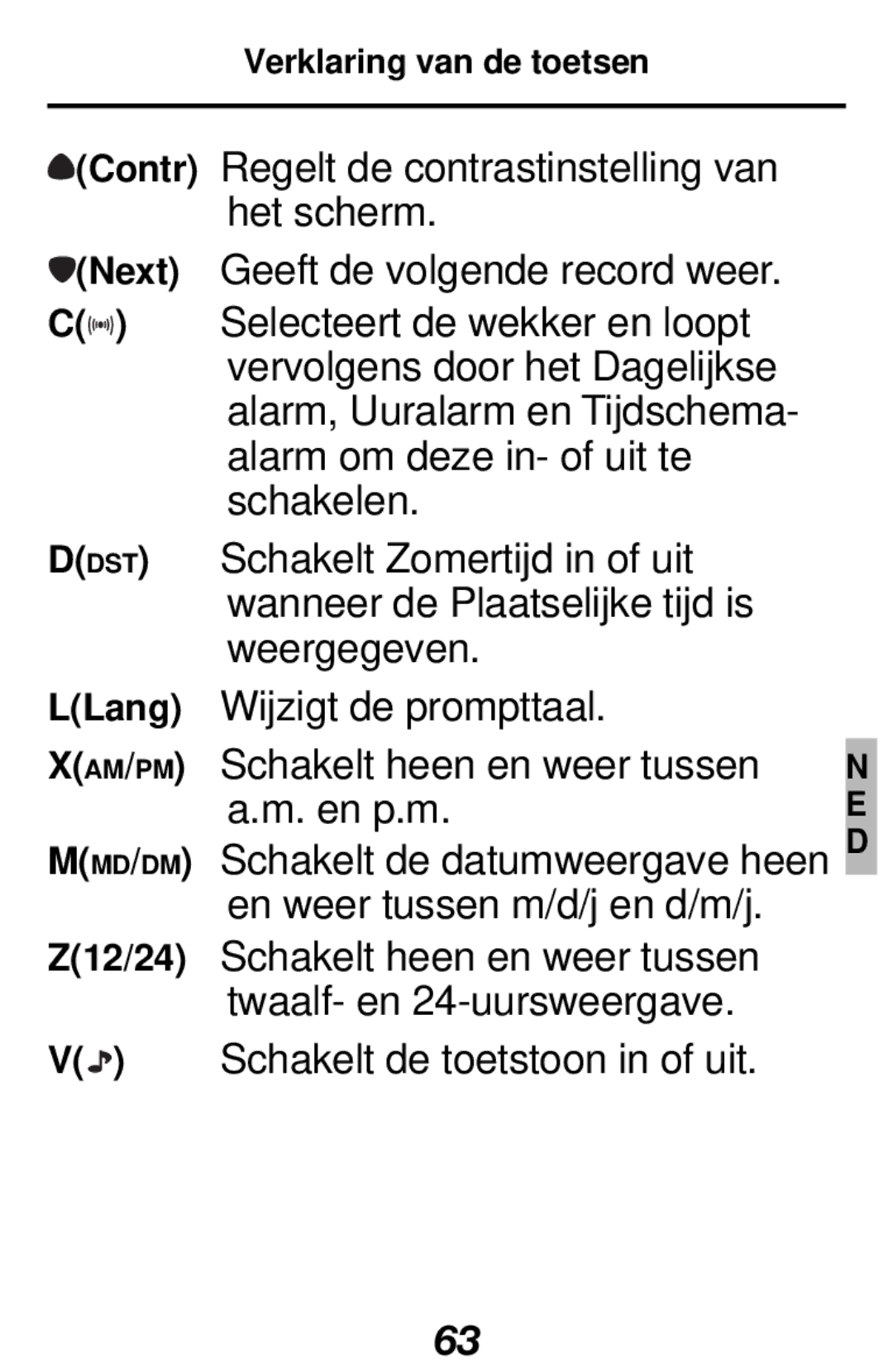 Franklin RF-512a manual Verklaring van de toetsen 