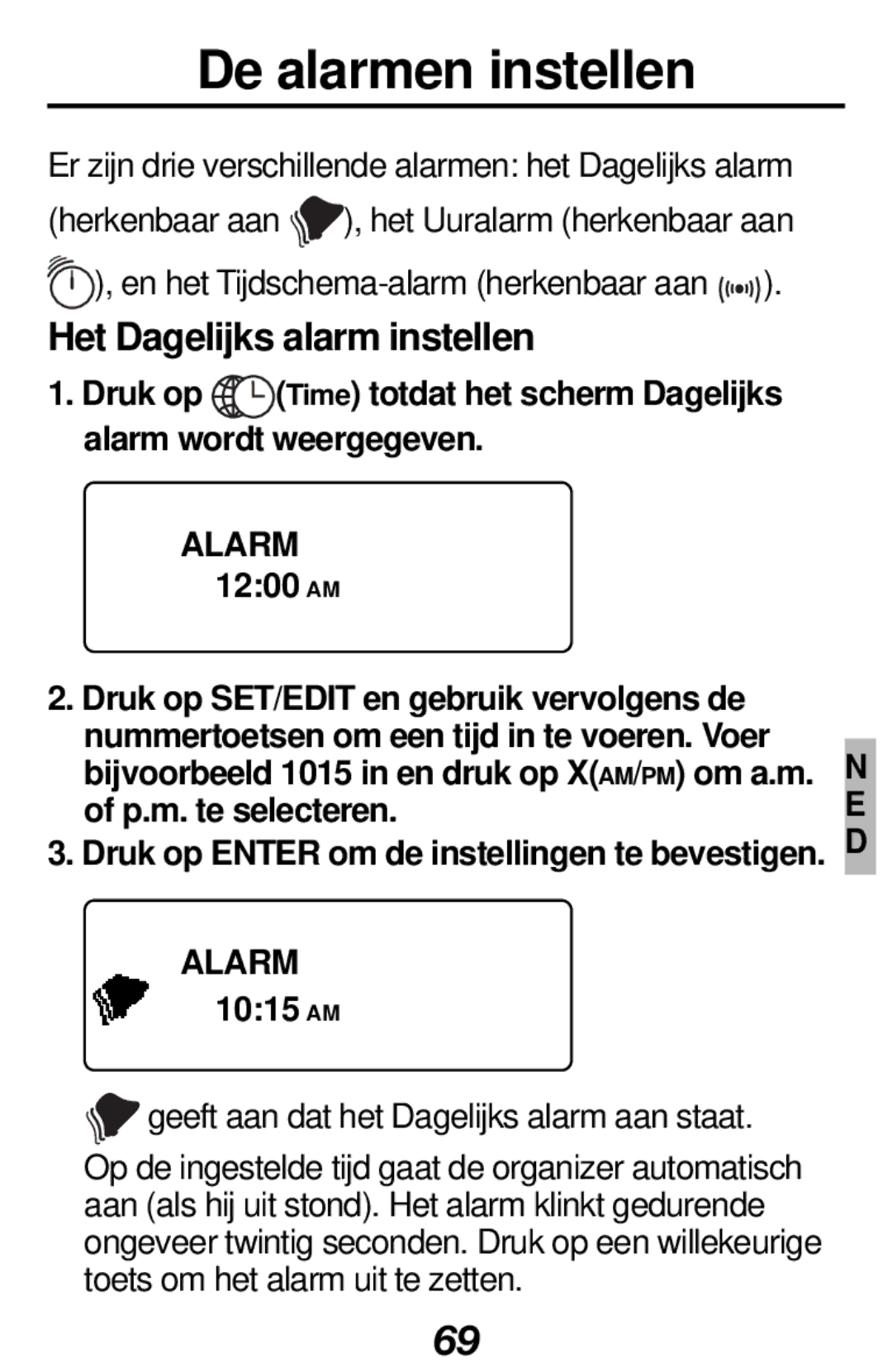 Franklin RF-512a manual De alarmen instellen, Het Dagelijks alarm instellen, Alarm 1015 AM 