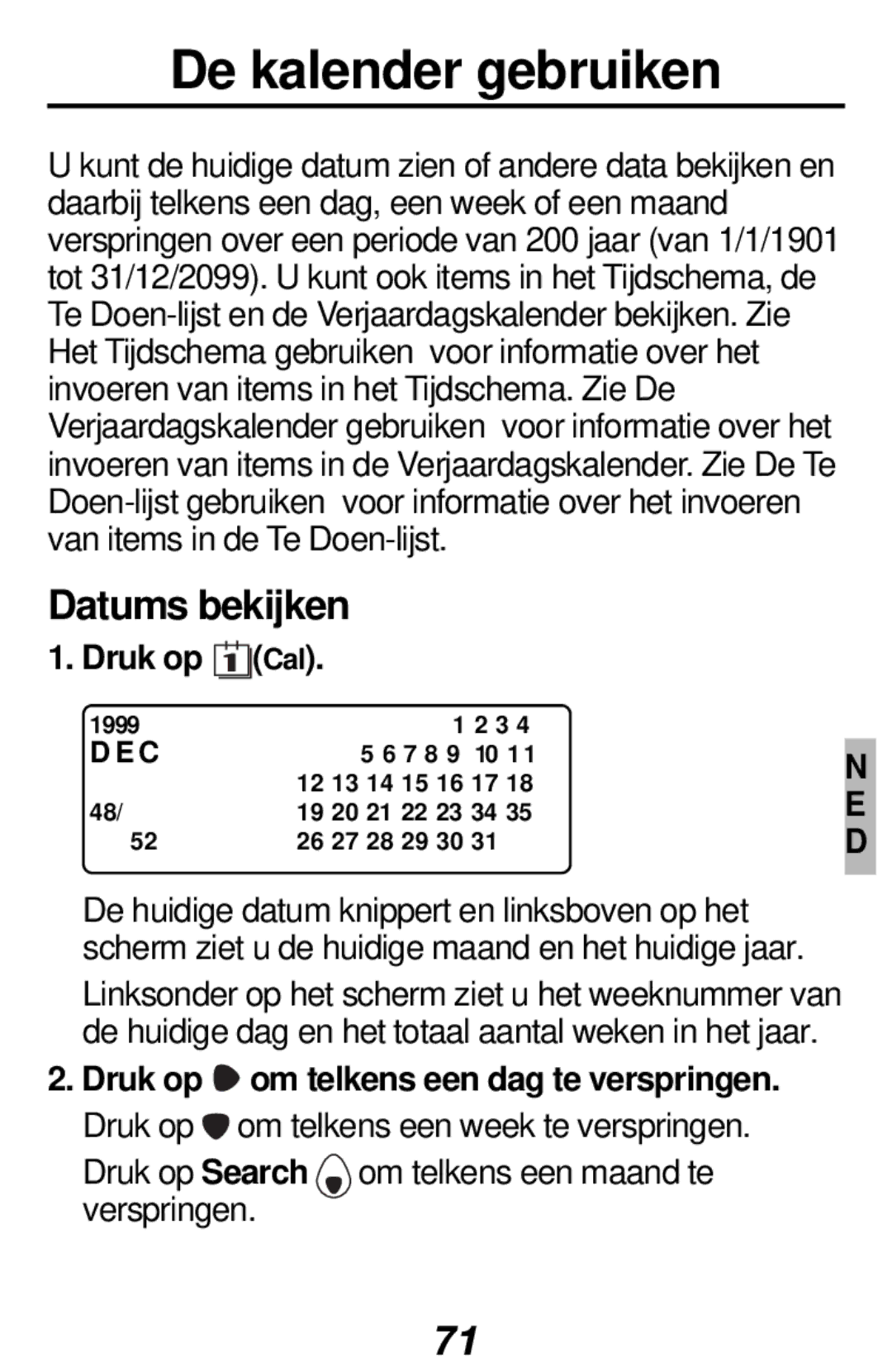 Franklin RF-512a manual De kalender gebruiken, Datums bekijken, Cal 