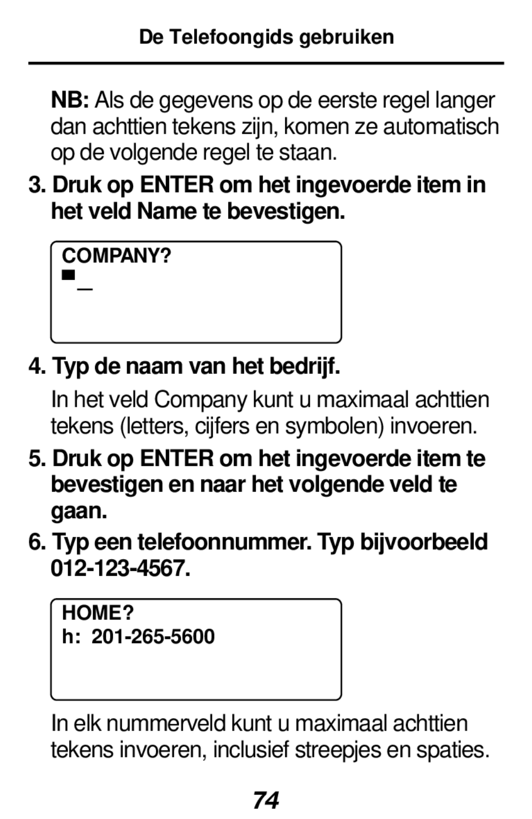 Franklin RF-512a manual Typ de naam van het bedrijf, De Telefoongids gebruiken, Company?, Home? 