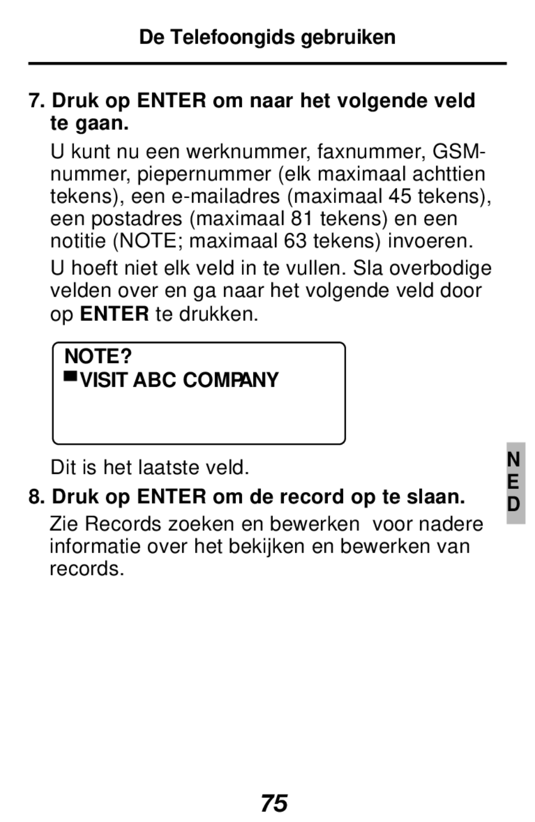 Franklin RF-512a manual Visit ABC Company, Druk op Enter om de record op te slaan 