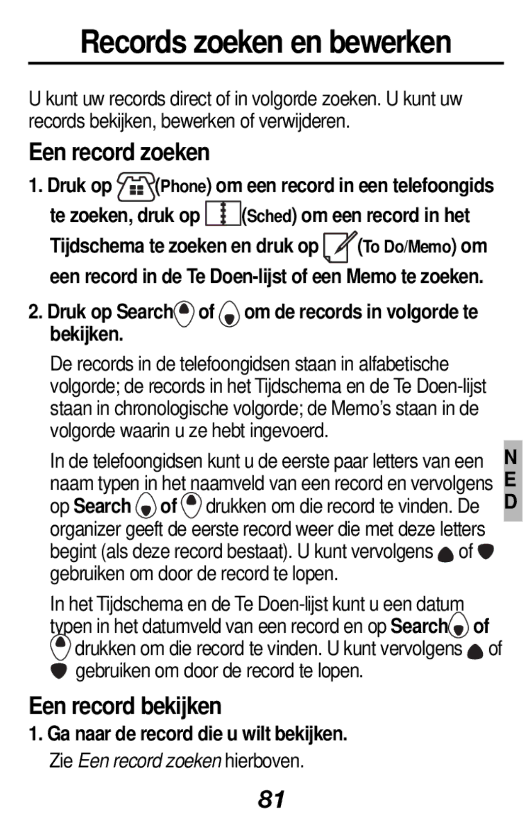 Franklin RF-512a manual Records zoeken en bewerken, Een record zoeken, Een record bekijken 